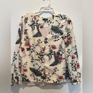 Lily Star Floral V-Neck Blouse - Cream and Red